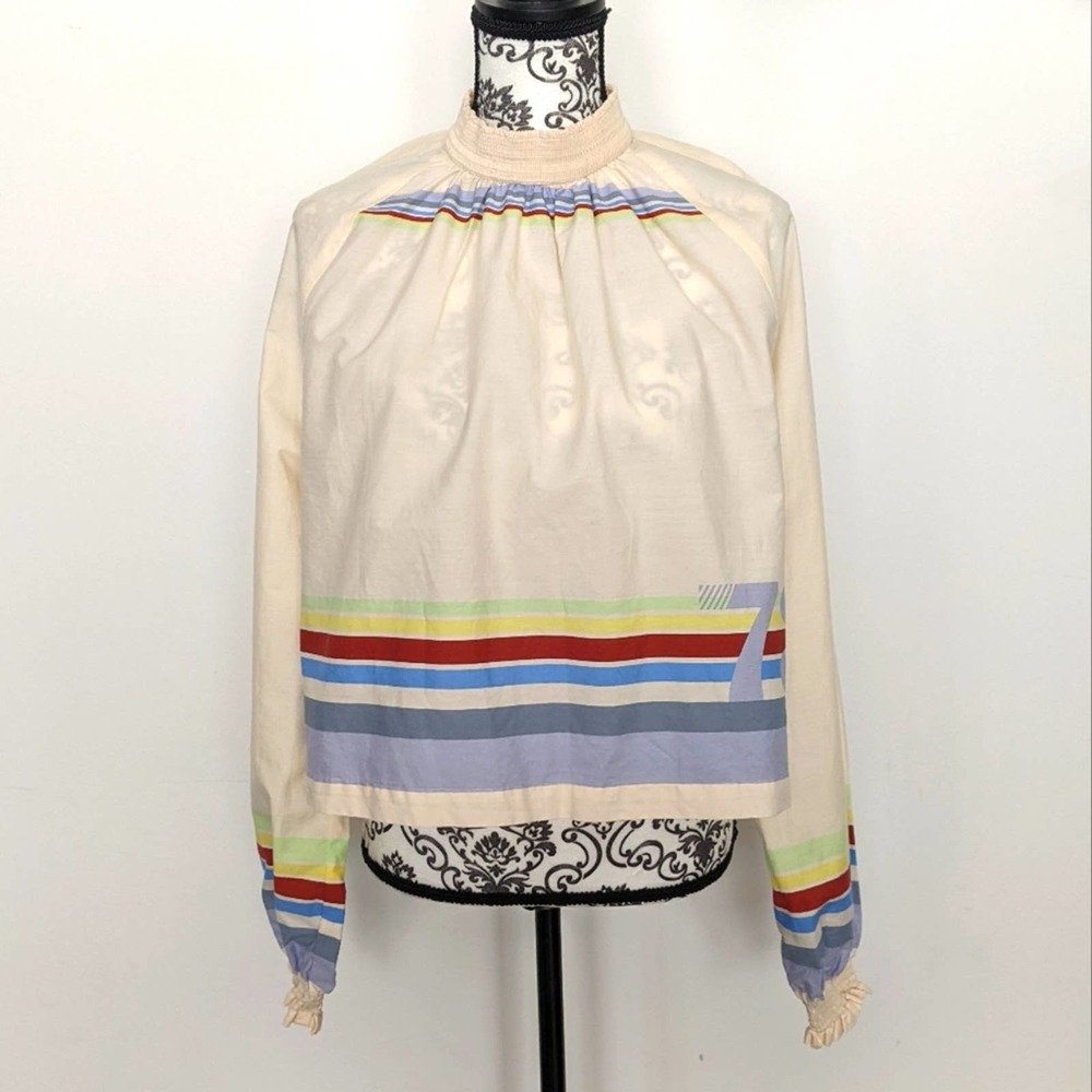 Free People 73 Rainbow Striped Cream Cotton Open Back Top Small New